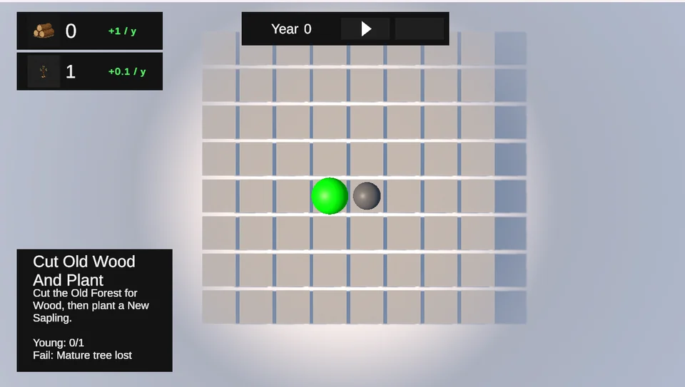 Early Forester prototype with a square grid and green sphere representing a tree.