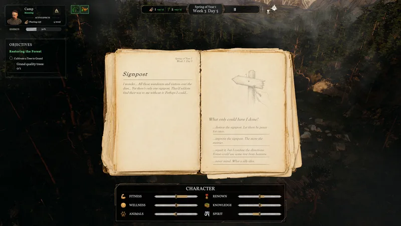 Journal Event and Choices — Forester gameplay