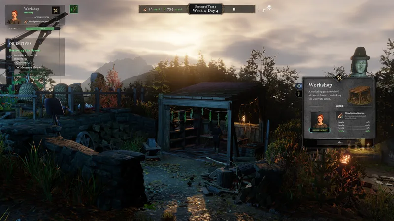 Workshop Sunrise — Forester gameplay
